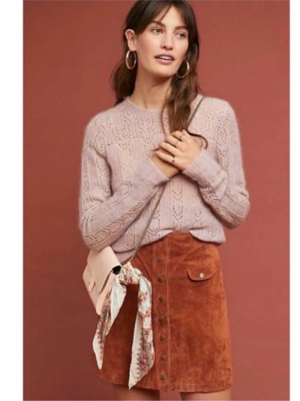 Anthropologie Suede Leather Rust
Brown Button Front Mini Skirt
